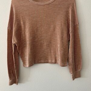 Caution To The Wind Ribbed Tan Sweater